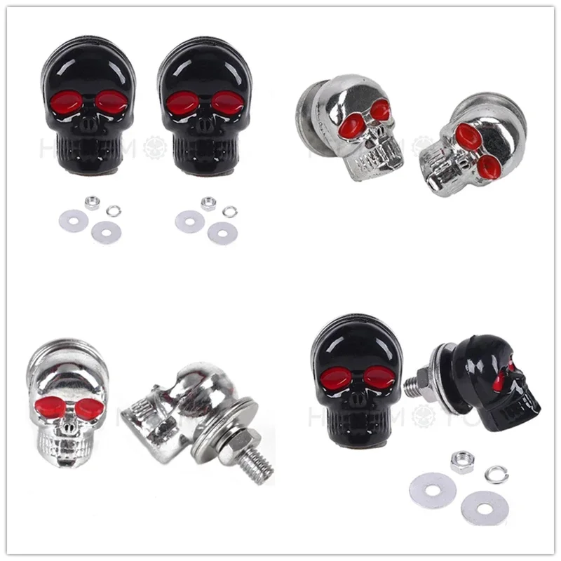 Motorcycle Parts Universal Parts Skull License Plate Frame Bolts Screws Fastener Red Eye