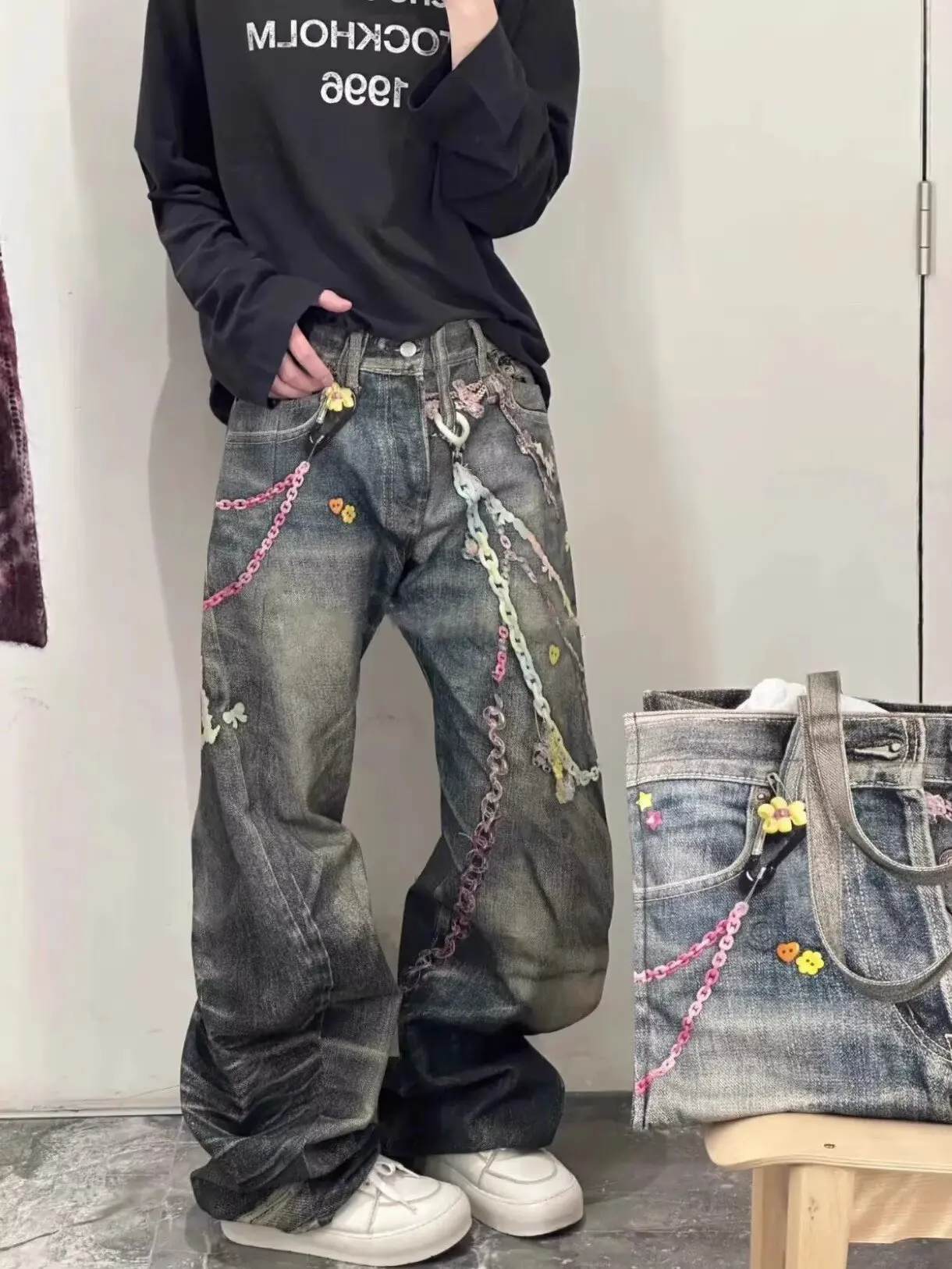 

Hiphop 3D Print Chain Denim Long Pant Streetwear Clothing Baggy Jeans Y2K Man Clothing Jeans Men Jeans Baggy Daily Outfit