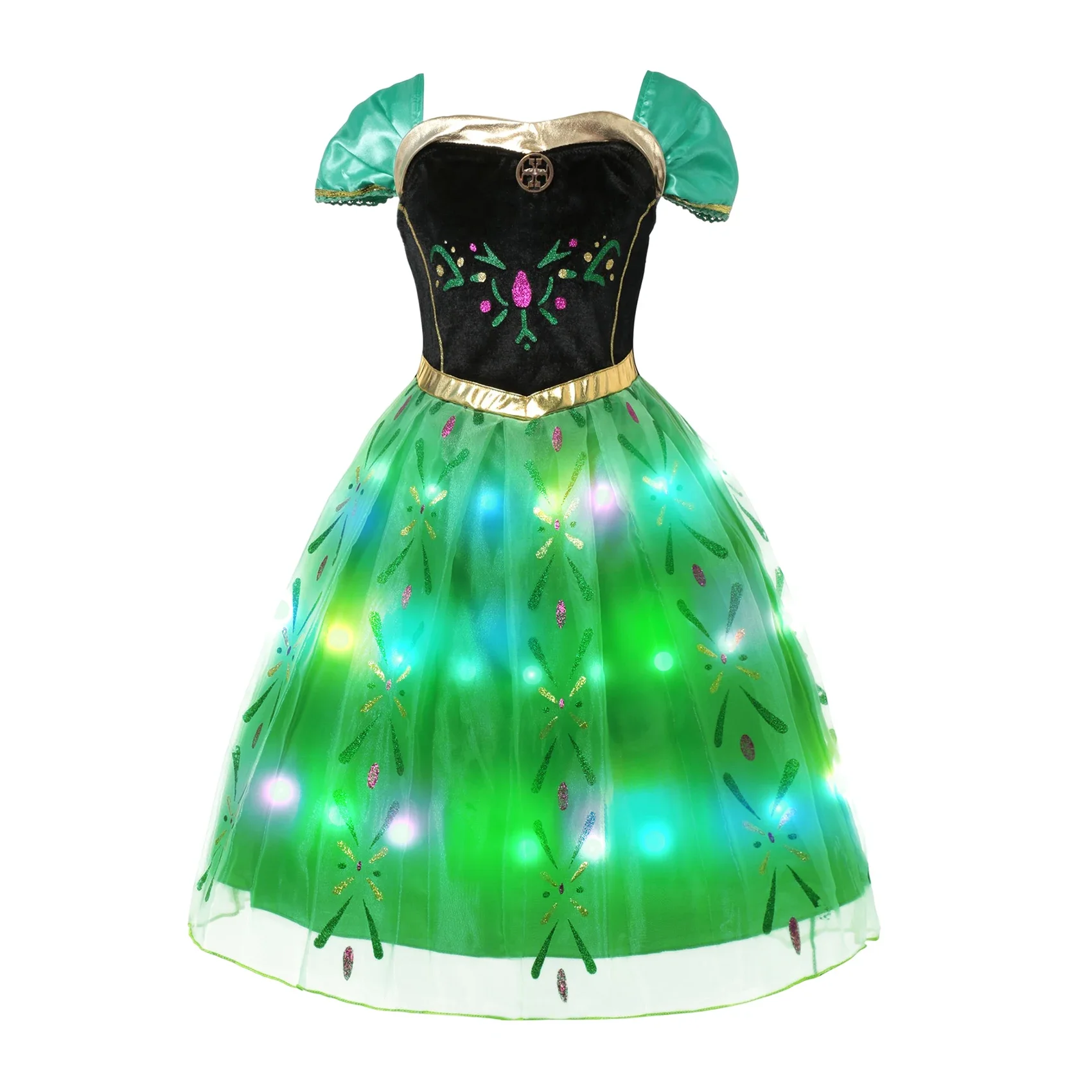 Disney LED Light Up Dress para meninas, princesa congelada, Elsa, Anna, Cosplay Party Clothes, Snow Queen, Carnaval, Natal, Prom Gown, Kids