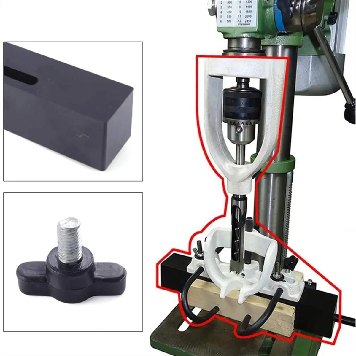 A58Z Square Hole Drill Bit Adapter Drill Attachment for Table Drill Non-Slip Square Hole Hand Drills Fixing Bracket White