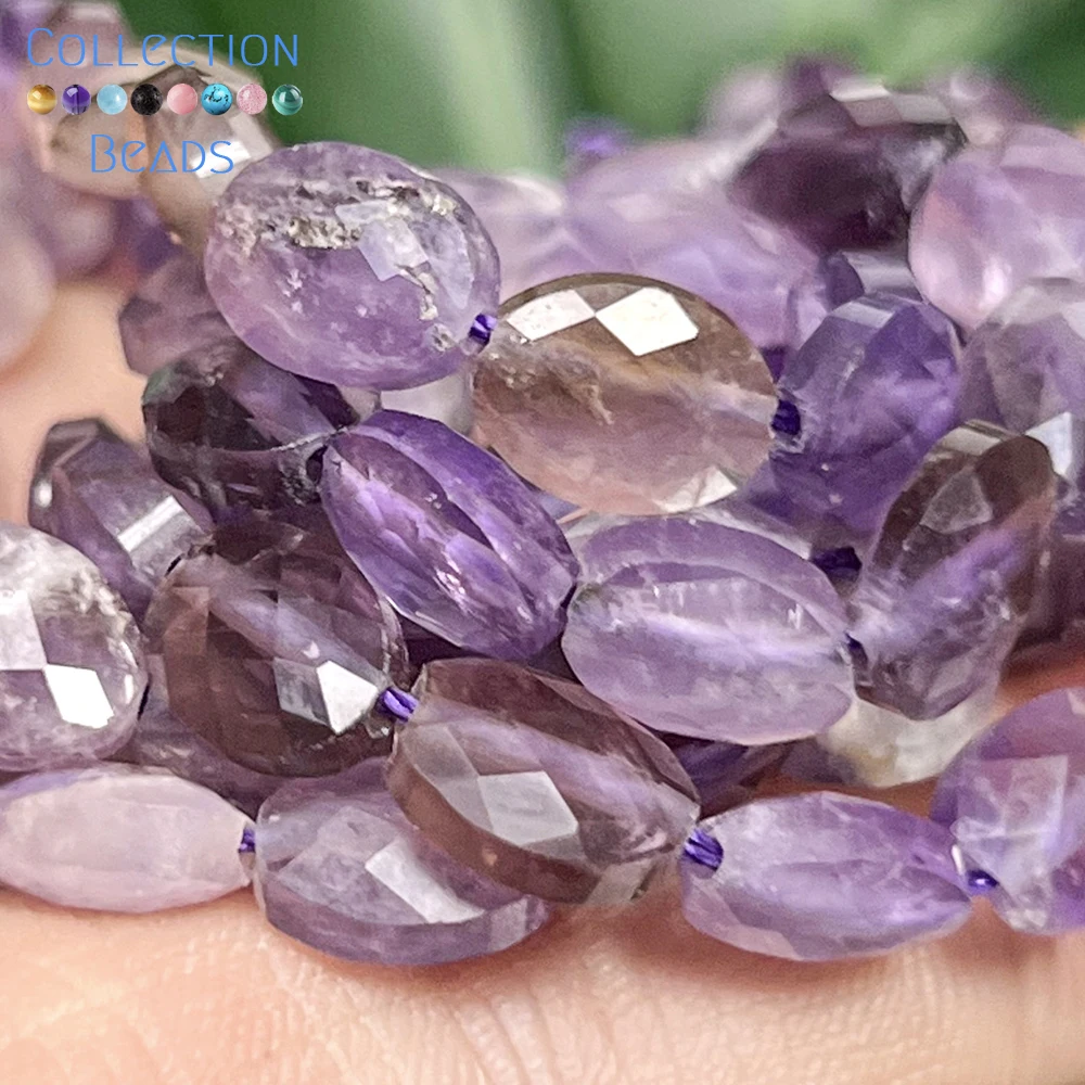 23pcs 6x8mm Natural Amethyst Faceted Ellipse Shape Loose Spacer Beads for Jewelry Making DIY Bracelet Necklace Accessories