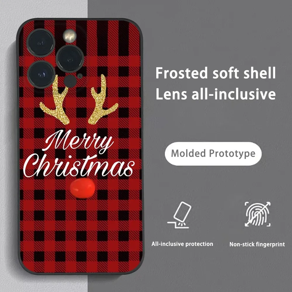 

Christmas Elk Christmas tree Phone Case For iPhone 15 14 13 12 11 Pro Xs Max Mini XR X 78 Plus Black Frosted Soft Shell Funda