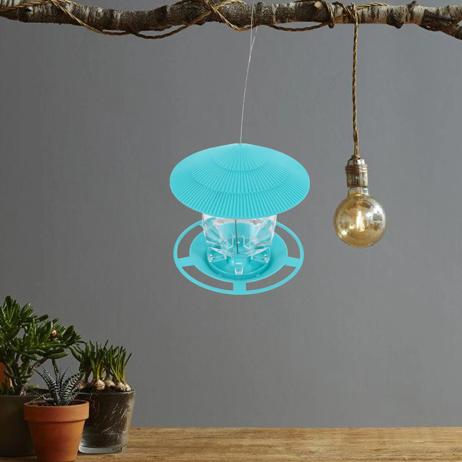 

Sturdy Hanging Durable Plastic Metal Outdoor Squirrel Proof Wild Feeding Tool Easy Clean Refill Transparent Container Parrot