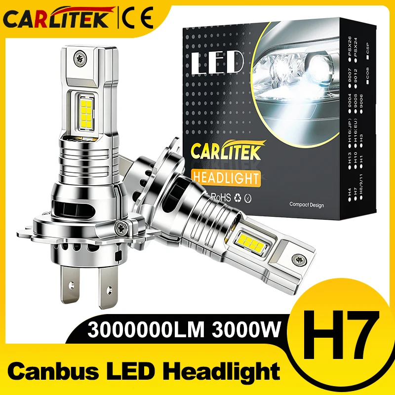 Faros LED H7 H4 H11 H8 CANBUS 30000LM con Chip CSP 7035, Tamaño MINI 1:1, Plug&Play, Lámpara Automotriz 6000K, Ventilador Turbo Inalámbrico, Luz Antiniebla 12V