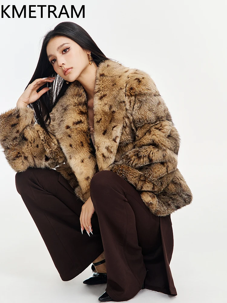 KMETRAM 100% Natural Fox Fur Coat Woman Vintage Leopard Printed Real Fur Jacket Winter Coats Women Clothing 2025 шуба женская