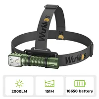 Wurkkos HD15 Headlamp 18650 2A Rechargeable Headlight 2000lm Dual LED LH351D+SST20 USB Reverse Charge Magnetic Tail Hiking