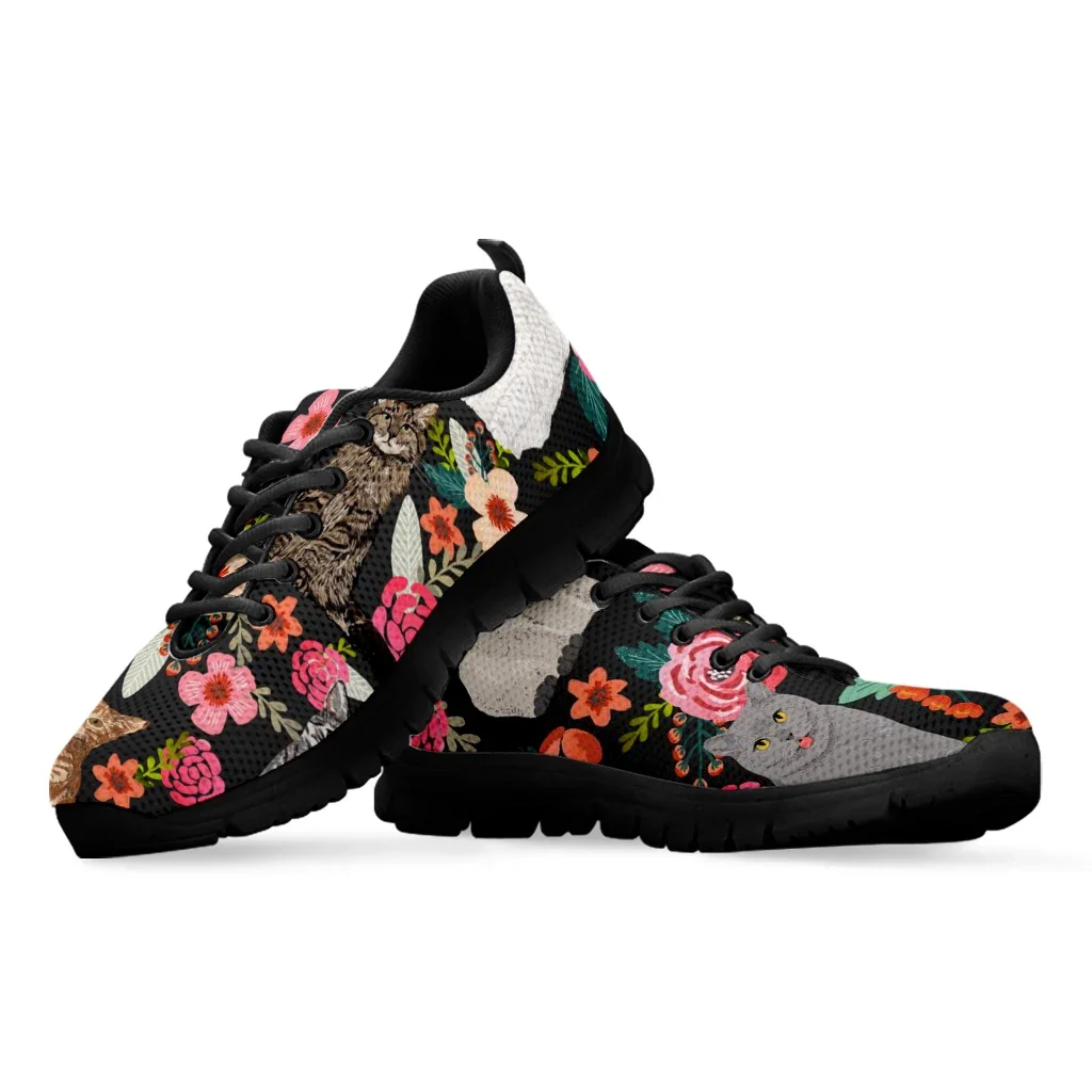 Sneakers For Women Cat Print Comfortable Outdoor Casual Shoes Cartoon Cat Flowers Designer Breathable Women's Shoes