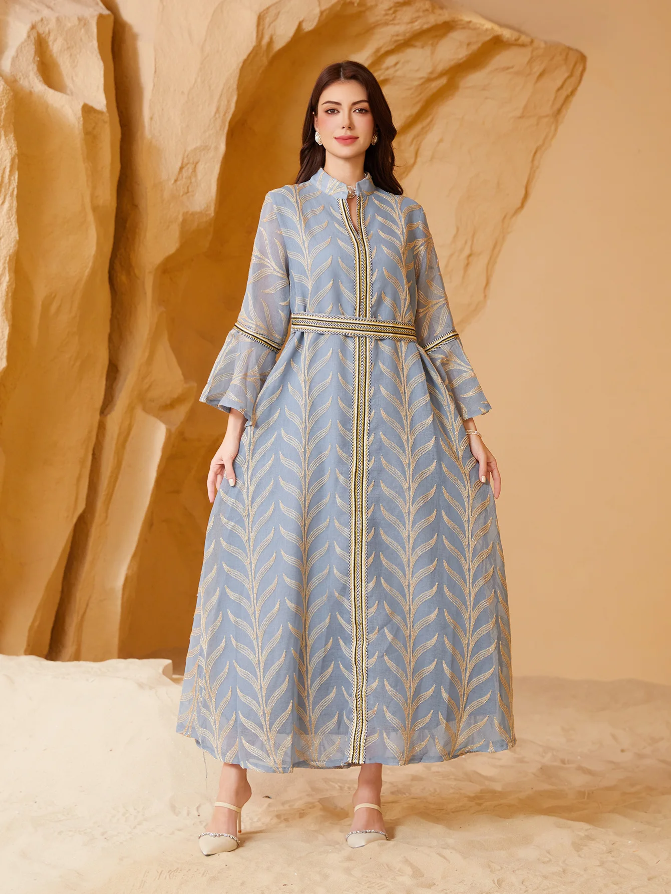 

Ид женское праздничное платье Абая мусульманская вышивка расклешенные рукава Рамадан Джалабия Дубай длинные платья Марокко Кафтан Vestidos Largos