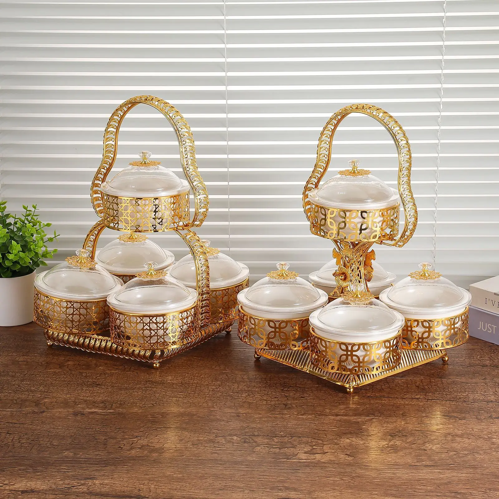 creative five-grid dried fruit snack box, living room light luxury dim sum storage box with lid, Middle East wedding portable