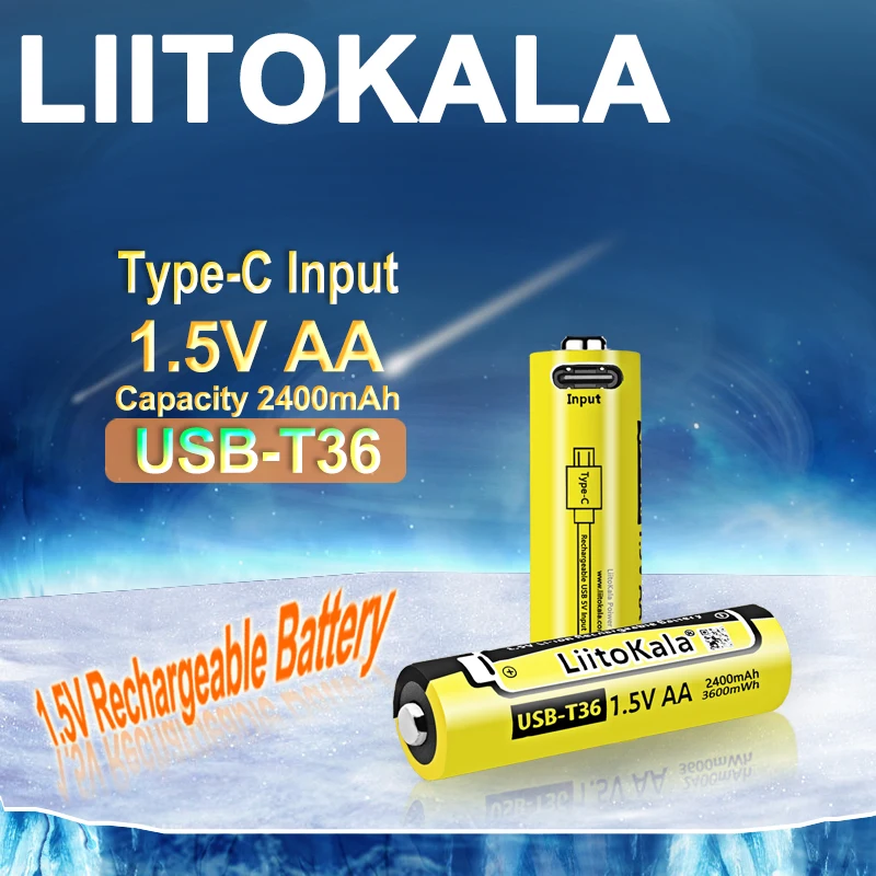 LiitoKala USB-T36 1.5V AA 3600mWh 2400mAh Rechargeable USB Battery, Mouse, Toy, Robot, Microphone, Remote Control