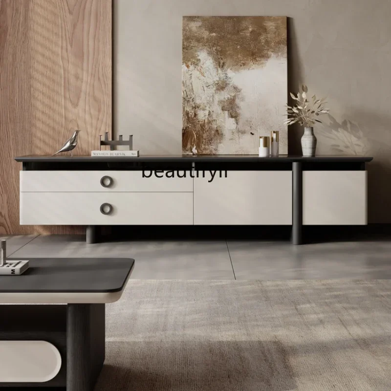 

LJYModern TV Cabinet Coffee Table Living Room Household Solid Wood Cream Wind Storage Storage Floor Cabinet