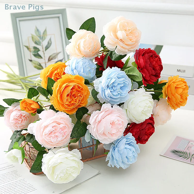 European Style 3Heads Artificial Peony Flower Bouquet For Home Garden Living Room Decoration Wedding Party Supplies Fake Flowers