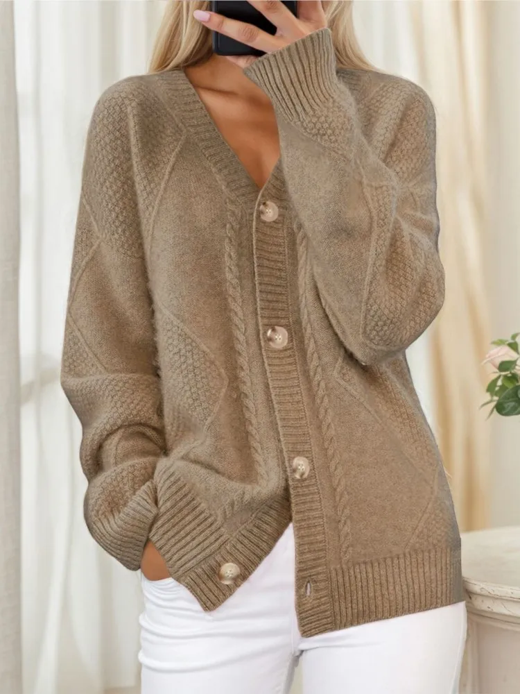 Cárdigan de punto informal para mujer, suéter con botones y cuello de pico de manga larga a la moda, Tops para mujer, ropa de vacaciones para Otoño e Invierno