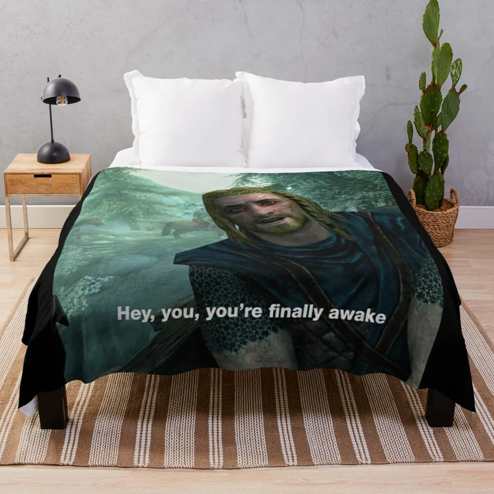 

Hey You You're Finally Awake - Skyrim Meme Throw Blanket warm winter Giant Sofa Blankets