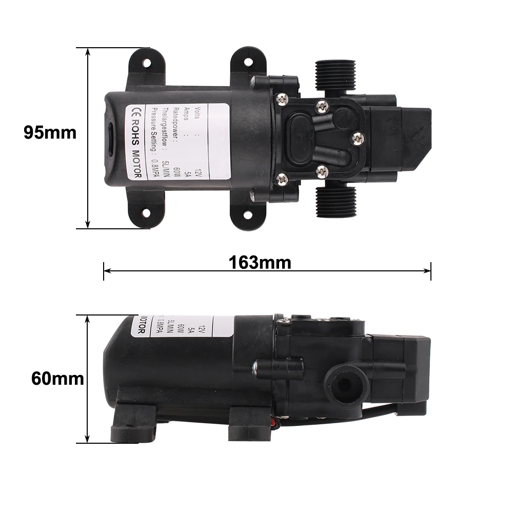 Dc 12v 60w 5l/min bomba de água elétrica agrícola preto micro diafragma de alta pressão da bomba de água pulverizador de água lavagem de carro