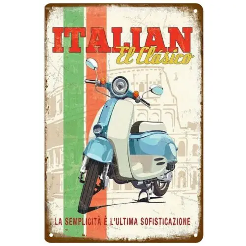 Y1,Retro Style Italian Scooter Vintage Tin Sign Man Cave Decor Italy Charm -aluminum