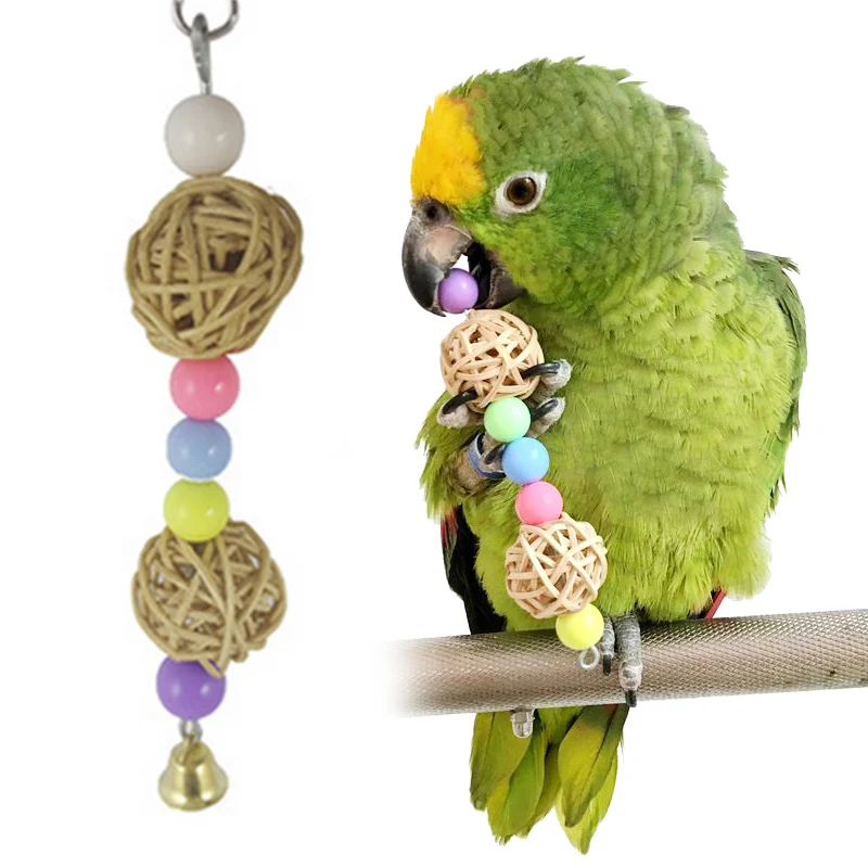 1pcs Parrot Chew Toys Natural Wooden Birds Perch Hanging Chewing Swings Cage Toy Pet Bird Climbing Bird Toys for Cage