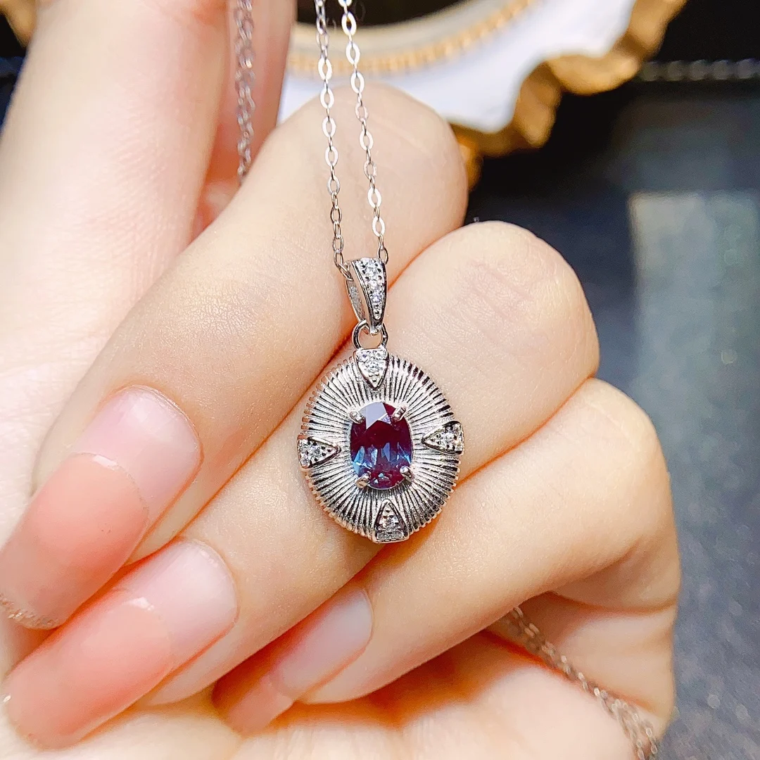 Color Change Gems Necklace 925 Sterling Silver Alexandrite Pendant For Women Alexandrite Jewelry