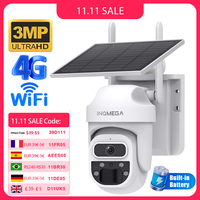 INQMEGA 3MP Solar Camera 4G LTE Outdoor Wireless WIFI 5w Solar Panel Powered Monitor Surveillance Video CCTV Night Vision Camera