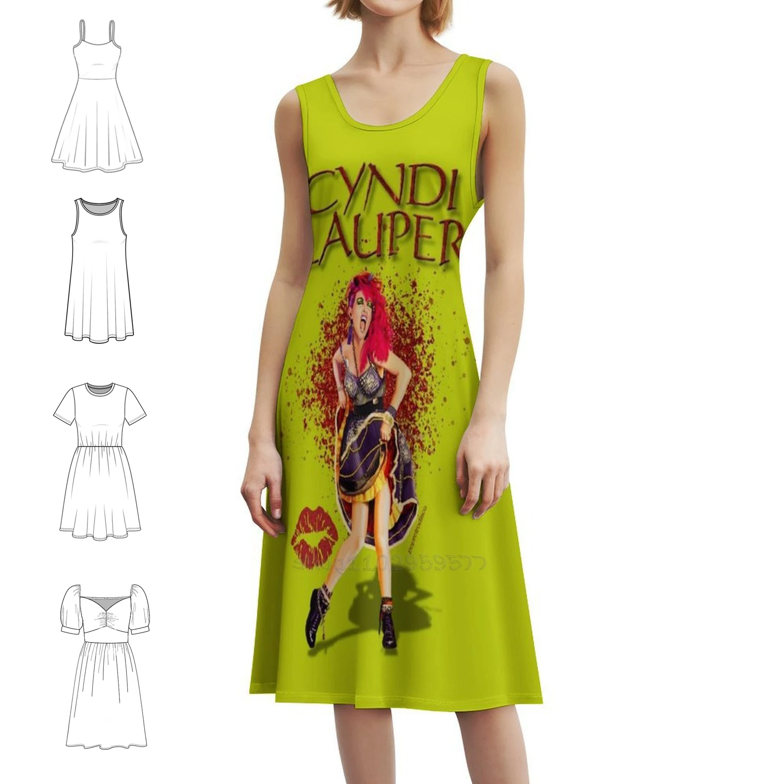 

Cyndi Lauper-Have Fun Girls Милое платье с вырезом в форме сердца Элегантное летнее праздничное платье для женщин Женская одежда