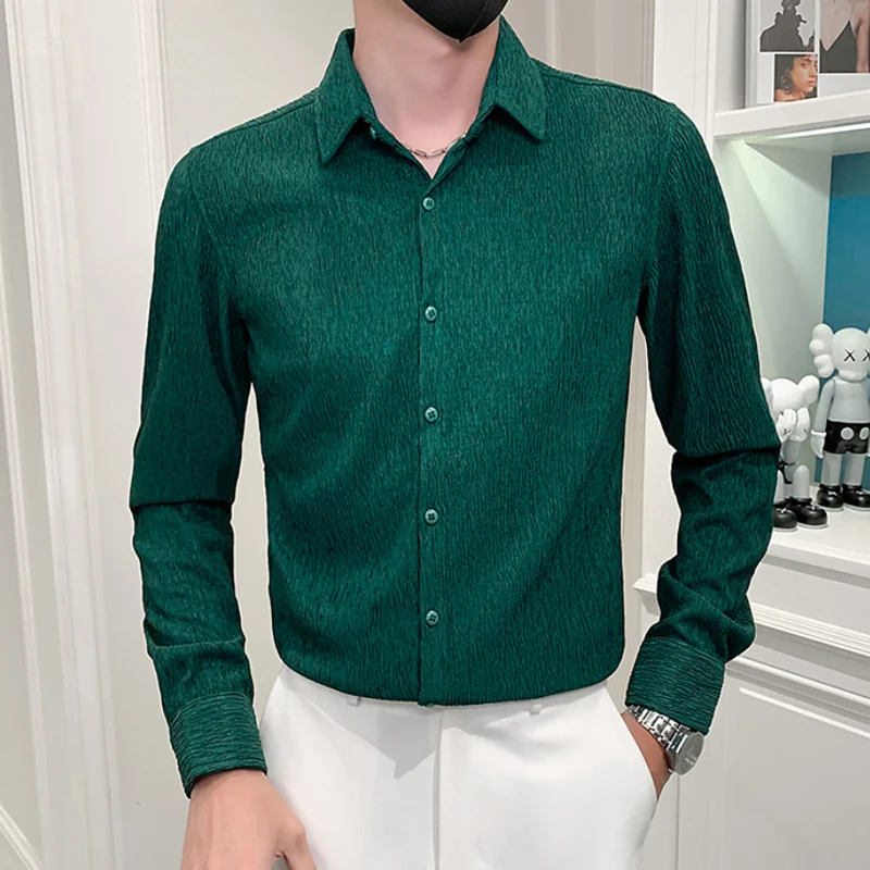 

Brand Green Camisas De Lujo Para Hombre Button Down Slim Long Sleeve Mens Dress Shirts Party Wedding Business Tuxedo Blouses Men