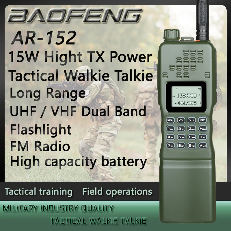 Baofeng AR-152 15W Powerful CB Two way Radio 12000mAh Battery Tactial Long Range Walkie Talkie AN /PRC-152 Dual Band Transceiver