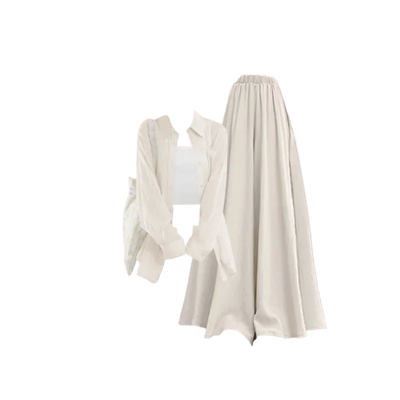 2025 Women Summer New Fashion Sunscreen Shirt+Strap+Casual Skirt Pants 3-Piece Suit Korean Elegant Loose Tracksuit Matching Set