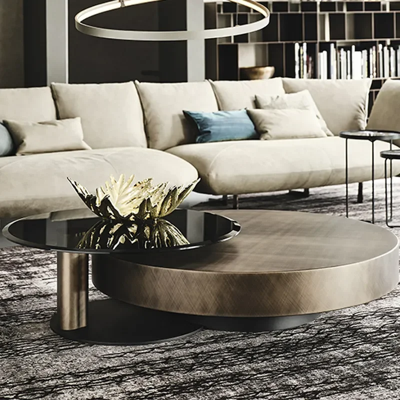 AA living room light luxury round bronze art coffee table metal stainless steel size combination
