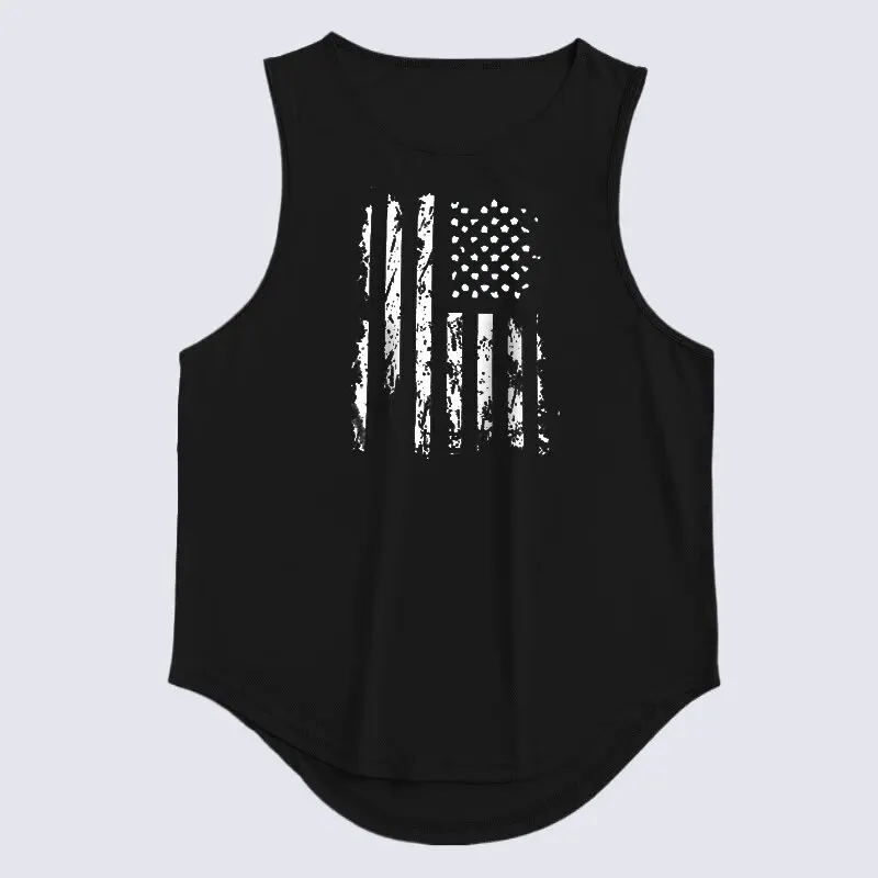 2024 Nowy męski sportowy trening uliczny bez rękawów Tank Top Casual Muscle Fashion Hip Hop Fitness Flag Digital Print Tank Top