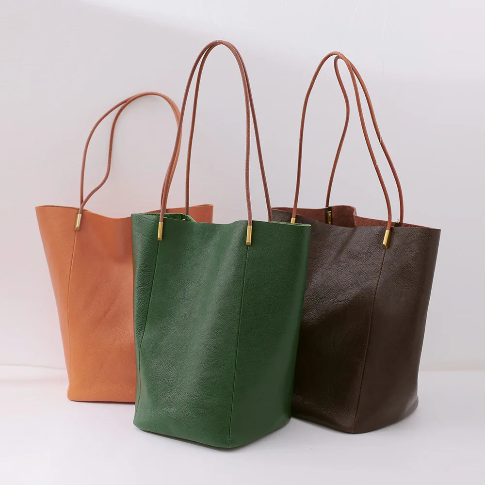 Handmade Original Imported First Layer Vegetable Tanned Cowhide Women's Shoulder Bag Large Capacity Leather Soft