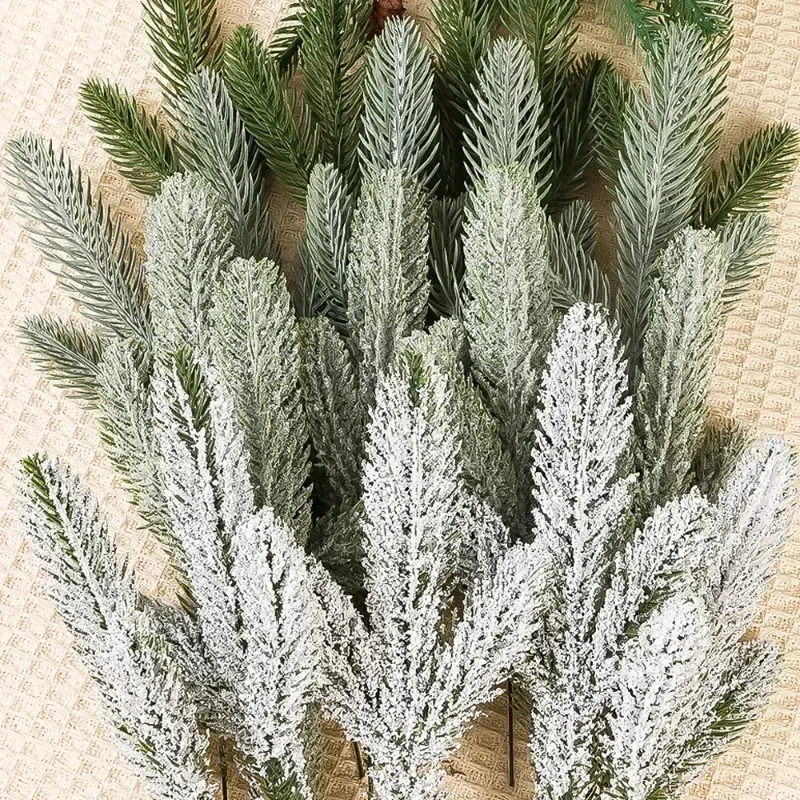 Christmas Artificial Snow Pine Needles Branches Fake Pine Branches DIY Garland Green Leaves Plant Flowers Home Xmas Party Gifts