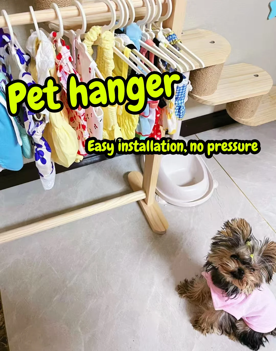 Pet hanger Internet celebrity dog clothes rack dog clothes rack cabinet solid wood storage small coat rack cat floor type image 4