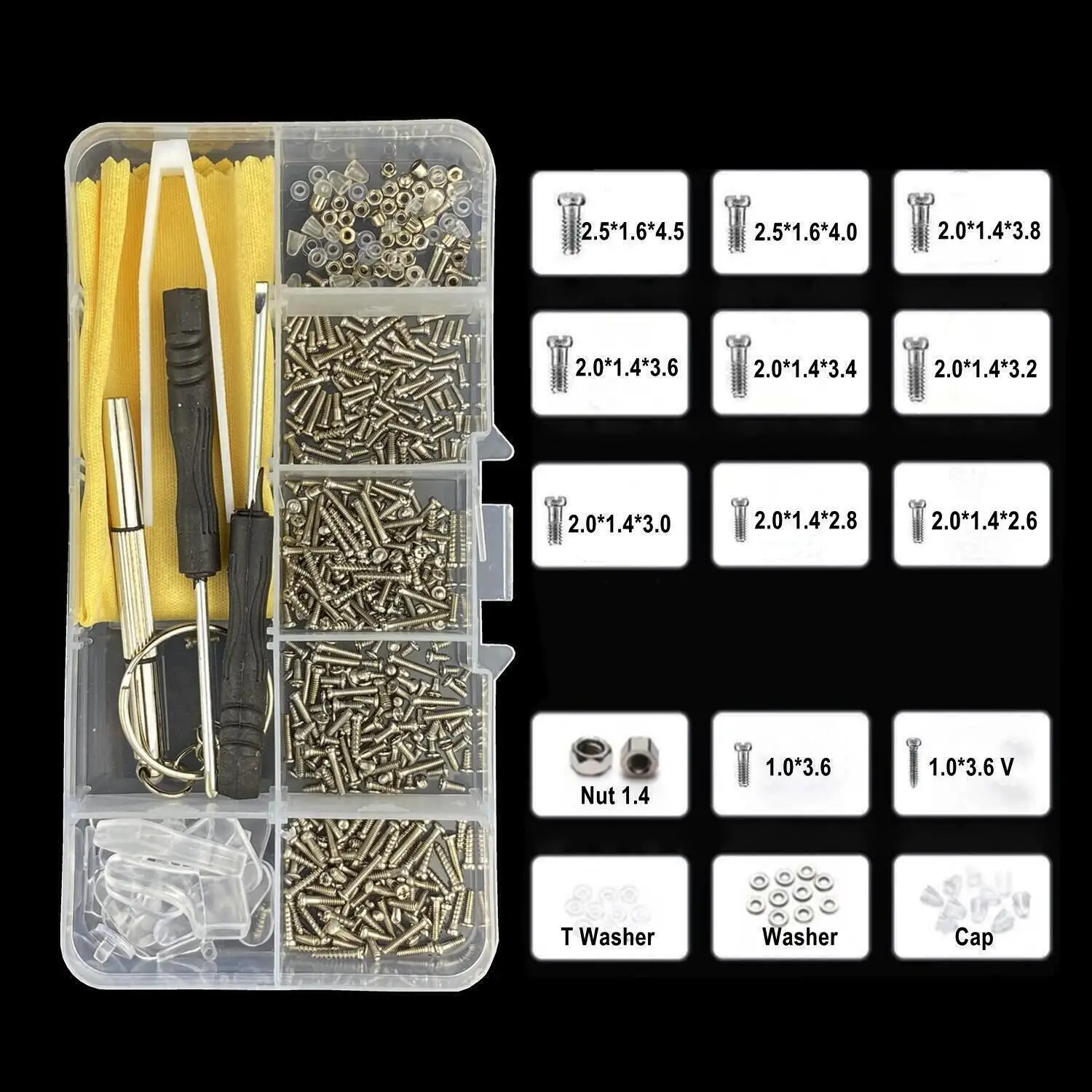 500 Pcs Eyeglasses Sunglass Repair Tool Kits With Screws Nose Pads Screwdriver Nuts Optical Parts Assorted