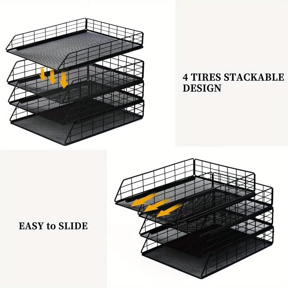 Imagem -06 - Empilhável Carta Bandeja Organizador de Papel Mesa de Metal a4 de Armazenamento de Papel Adequado para o Escritório Pisos Conjunto