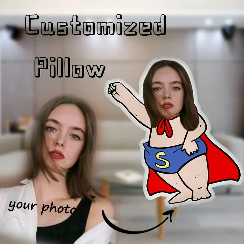 Funny Humorous Female Hero Pillow Customization, Personalized Photo Face And Body Combination Design, Double-Sided Printing, Mix