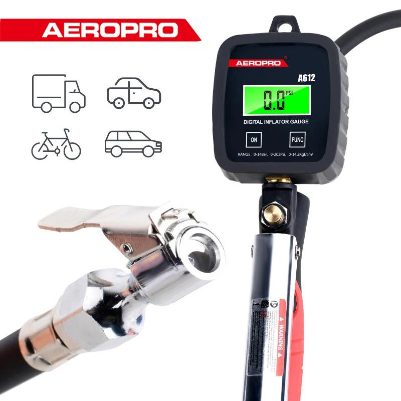 AEROPRO A612 Digital Air Inflation Gun with Backlit LCD, 4 Pressure Modes, 1/4 Inch Air Inlet Tire Pressure Meter for Automobile