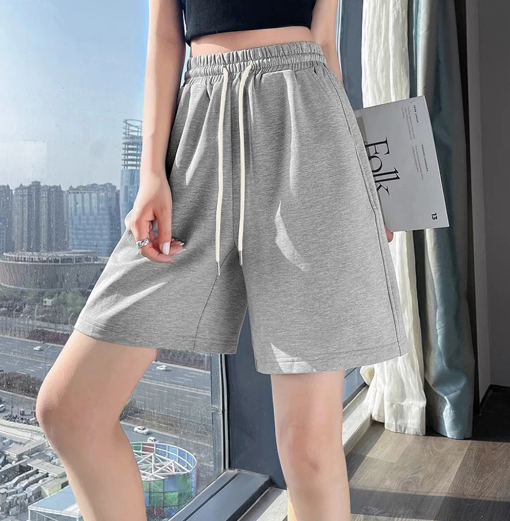 Women's Summer American Style Dopamine Casual A-line Shorts Elastic Waist Breathable and Sweat-wicking, Five-Point Beach Shorts