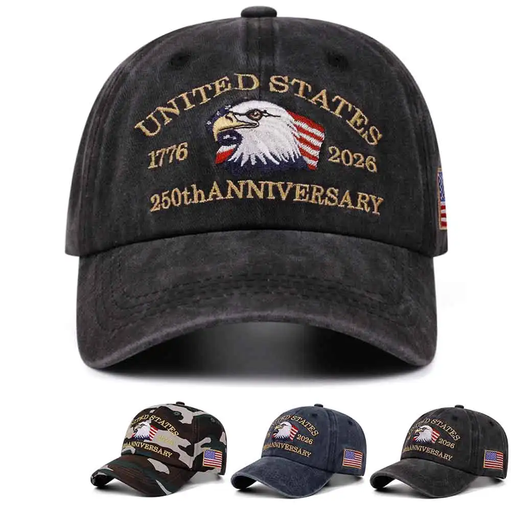 250. Jubiläums-Baseballkappe mit Amerikanischer Flagge, Bestickt und Retro-Waschung für Outdoor-Aktivitäten