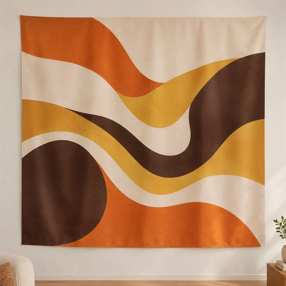 VIKAMA Organic Curves Center Panel Modern Tapestry Wall Hanging, Aesthetic Modern Room Decor Tapestries for Bedroom Living Room