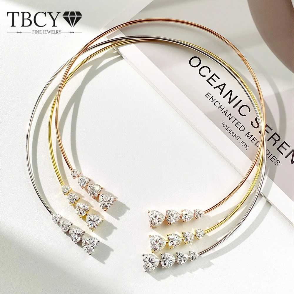 TBCYD Heart Cut Moissanite Choker Torques Chokers Necklace for Women Girl Gift S925 Silver Adjustable Fine Jewelry Gift