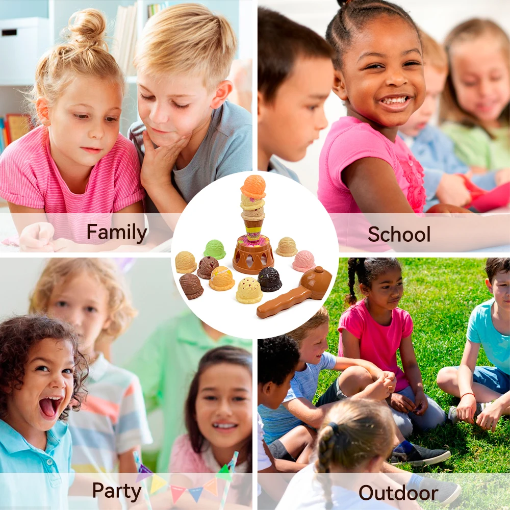 アイスクリームおもちゃスタッキングタワー、20個のアイスクリームプレイセット、2つのスクープ付き、3歳以上、子供用ごっこ遊びフードプレイセットキッチンデザート
