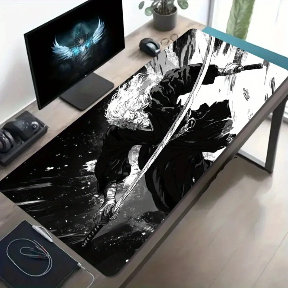 Extra großes weißes Samurai-Schwertkampf-Gaming-Mauspad, rutschfeste, waschbare Gummi-Schreibtischunterlage für Büro und PC-Dekoration