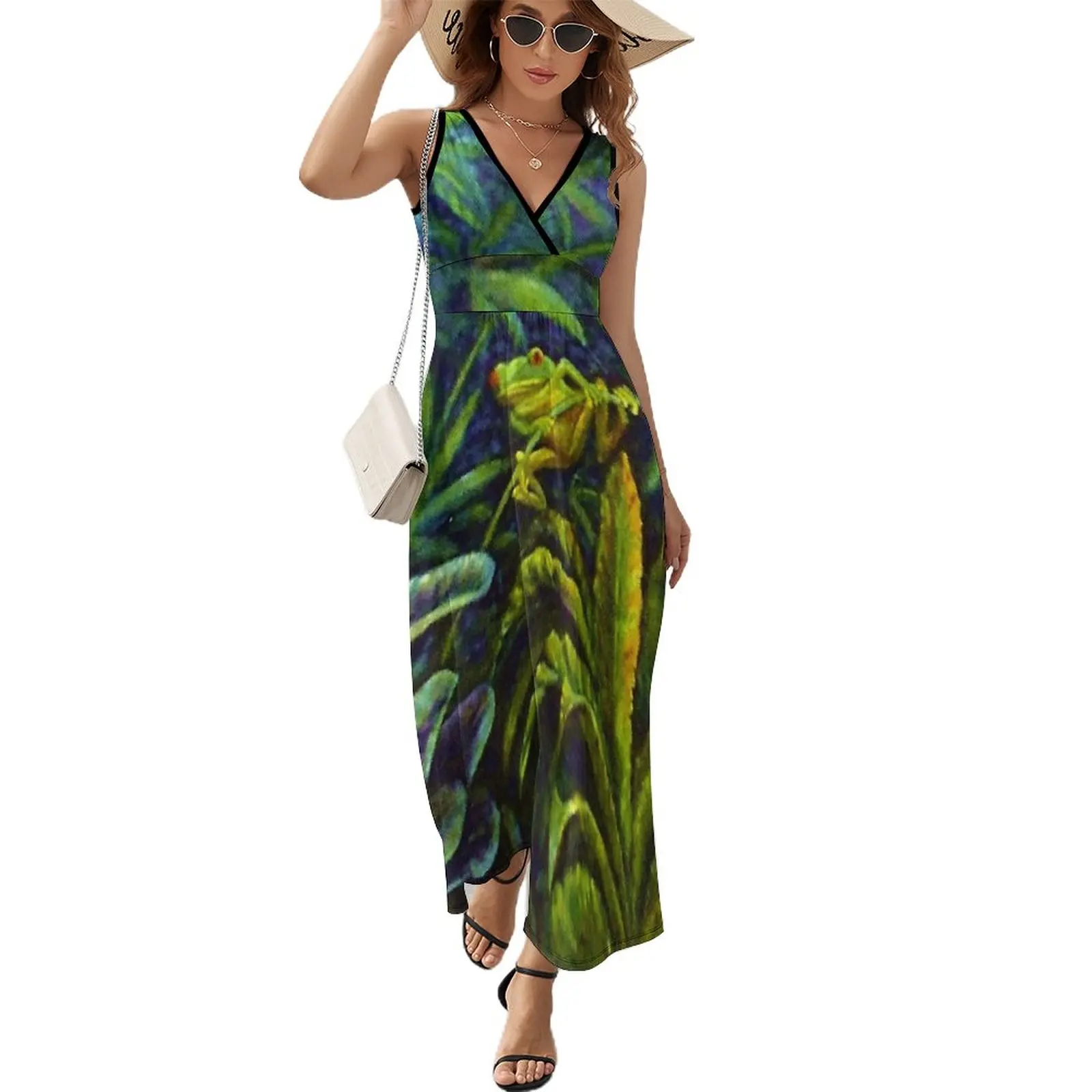 

RED EYED GREEN TROPICAL TREE FROG Sleeveless Dress birthday dress dress loose women's dress