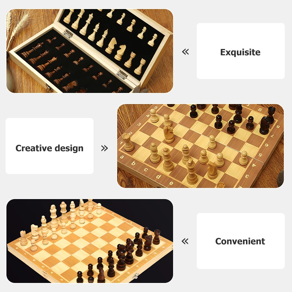 

Wooden International Chess Set Foldable Kids Educational Board Design Easy Carry Travel Storage Indoor Outdoor