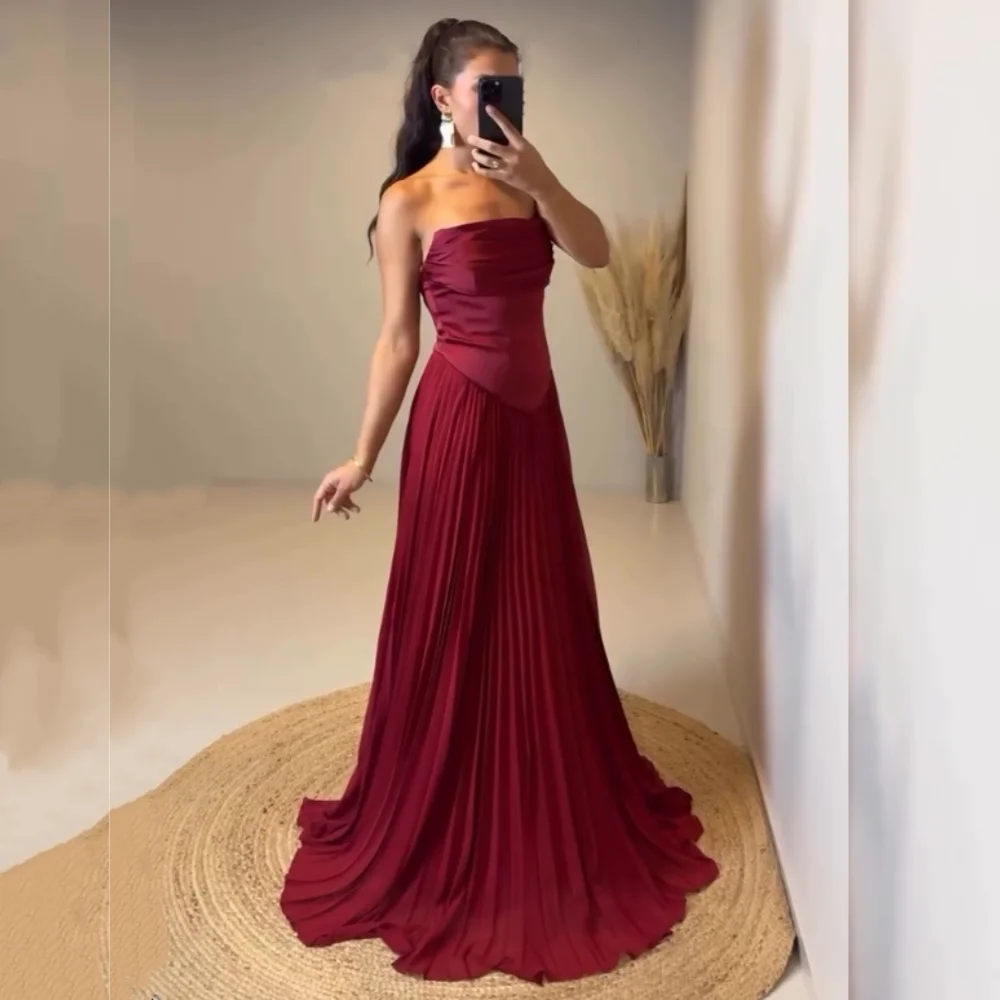 

Customized Chiffon Pleat Strapless A-line Floor-length Bespoke Occasion Dresses Simple Temperament Woman Elegant Party Wedding