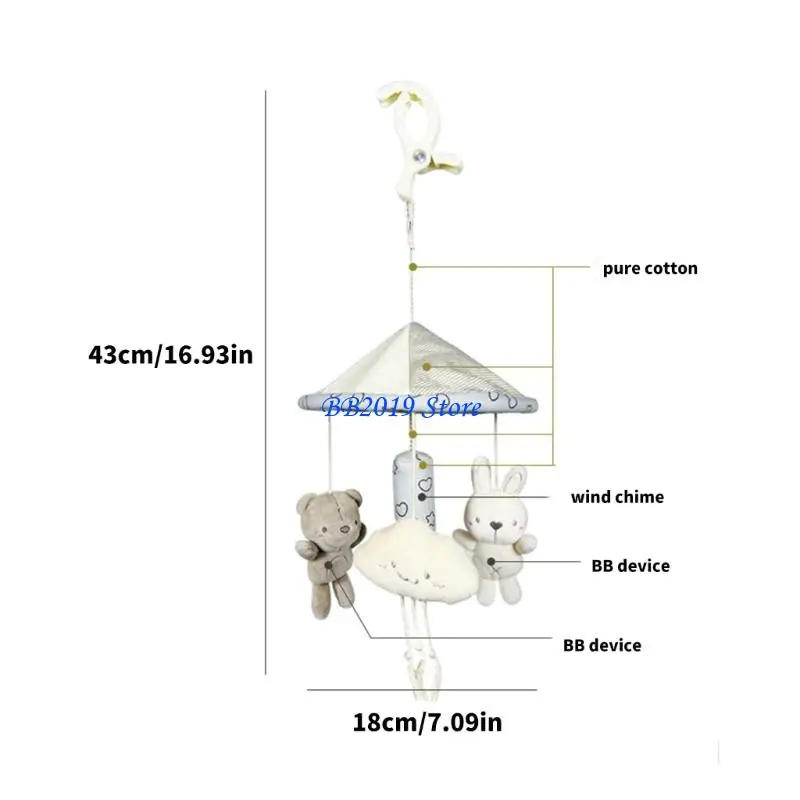شماعة عربات الأطفال قابلة للتعديل Q0KB مع 3 حلقات تسنين ناعمة للعبة ورياح للنمو الحسي للأطفال الرضع بعمر 0+ أشهر #6