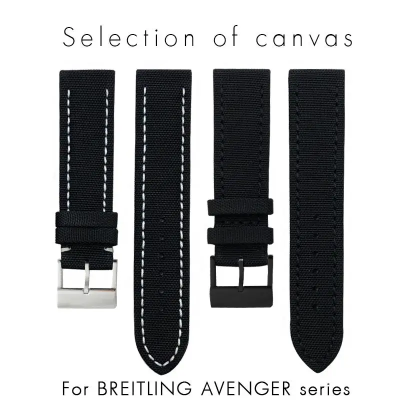 TINTAG 22mm Green Gray Black Nylon Fabric Watchband For Breitling Strap For NAVITIMER WORLD Avenger/Navitime Wristband