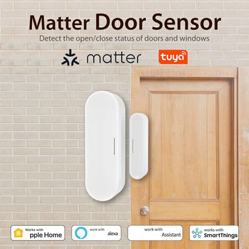 A14M 2 قطعة Tuya Matter موضوع نافذة الباب الاستشعار إنذار المنزل الذكي كاشف لاسلكي العمل مع Homekit أليكسا جوجل المنزل