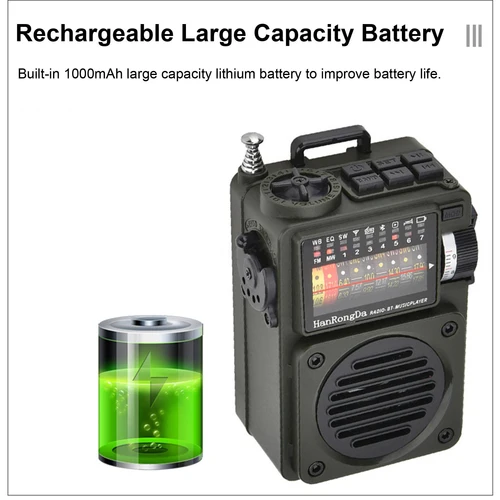 Imagen 2 del producto HRD-700 banda completa MW/FM /SW/WB Radio reproductor de música Multimedia portátil recibir señal recargable soporte Bluetooth TF