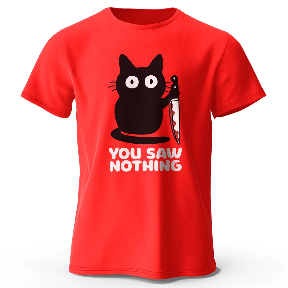 Women's Funny Cat Printed Basic Crew Neck 100% Cotton T-Shirt, Breathable Round Neck Short Sleeve Tee Unisex Fit for Men & Women